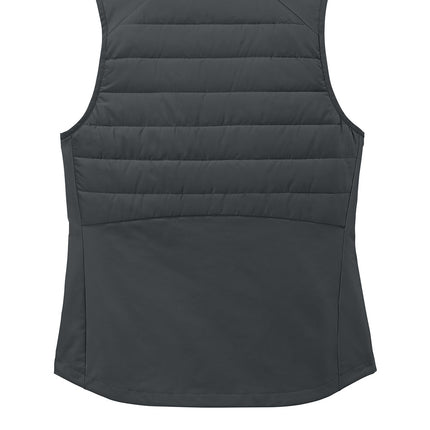 Sport-Tek Women's Teknical Hybrid Vest iron grey back view – technical hybrid back panel and drawcord hem, customization available.
