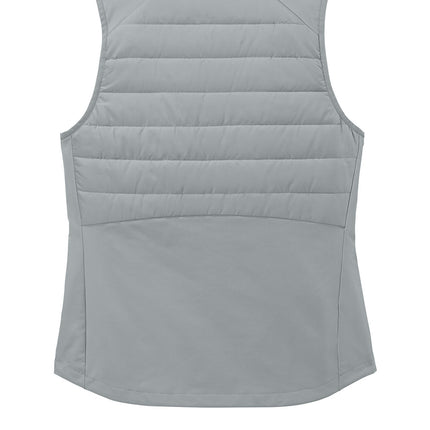 Sport-Tek Women's Teknical Hybrid Vest Silver_Flat back view – flexible double-weave back panel, adjustable hem, ready for custom embroidery.
