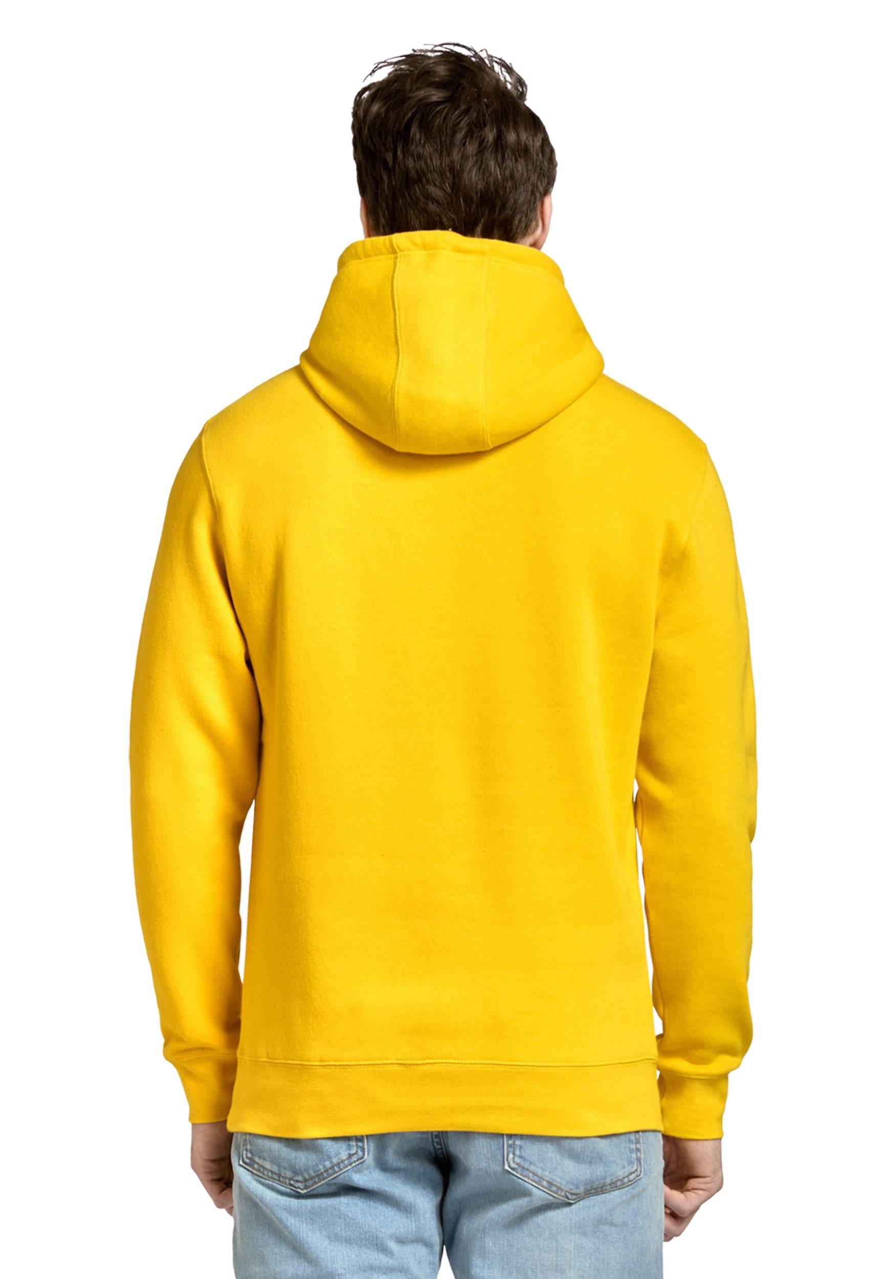Unisex lemon yellow plain premium hoodie by Lane 7, shown with customizable print option, comfortable pullover design.