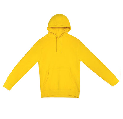 Yellow unisex Lane 7 plain premium hoodie with printed design, showcasing a comfortable pullover style in a bright lemon color.