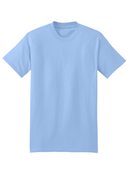 Light blue Hanes Beefy-T heavy cotton short sleeve T-shirt, customizable at print view, made from 100% cotton for comfort and durability.
