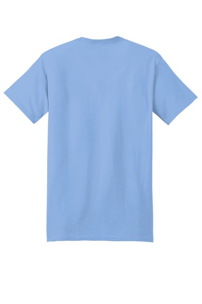 Light blue Hanes Beefy-T heavyweight 100% cotton short sleeve T-shirt shown from the back, customizable at print view.