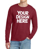 Print-View custom long sleeve T-shirt with personalized embroidery, featuring a front design in cardinal red on a white fabric.