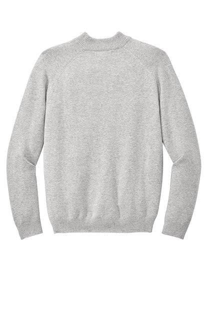 Mercer+Mettle easy-care 1/4-zip sweater in gusty grey heather, shown flat back view, made by Print-View.