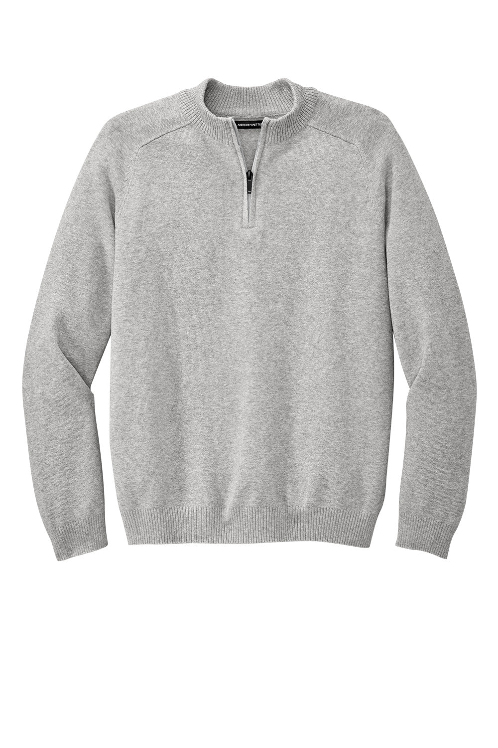 Mercer+Mettle Easy-Care 1/4-Zip Sweater in gusty grey heather, flat front view showing soft knit fabric and 1/4 zip closure.