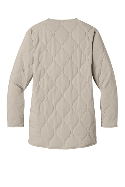 Print-View Mercer+Mettle women's quilted liner jacket in almond color, shown from the back with a flat view.