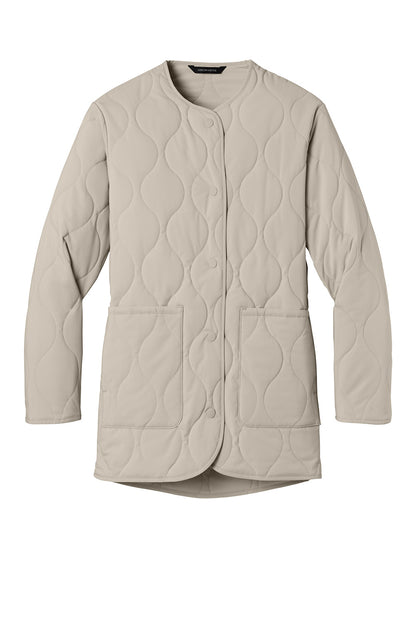 Print-View Mercer+Mettle women's quilted liner jacket in almond color, shown from the flat front view.