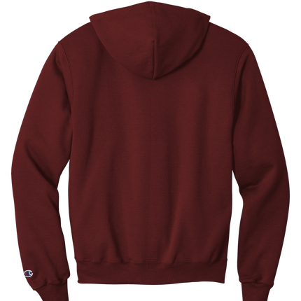 Maroon Champion Powerblend Pullover Hoodie – soft fleece, classic fit with custom logo Print by Print View Back