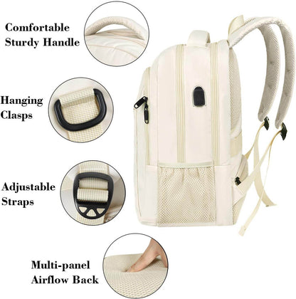 Matein travel backpack with USB charging port, water-resistant 15.6 inch student bookbag, designed for convenience and durability.