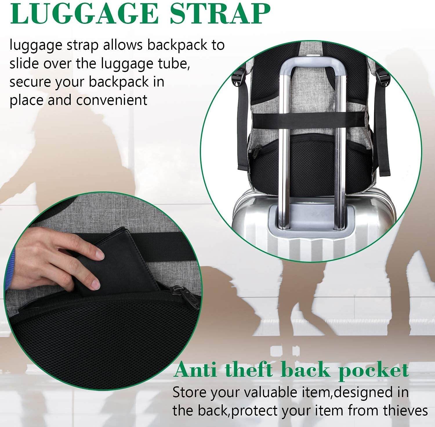 Matein travel backpack with USB charging port, water-resistant design, fits 15.6-inch laptops, ideal for students and travelers.