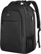 Black Matein travel backpack with USB charging port, water-resistant design, suitable for students, fits 15.6-inch laptops.