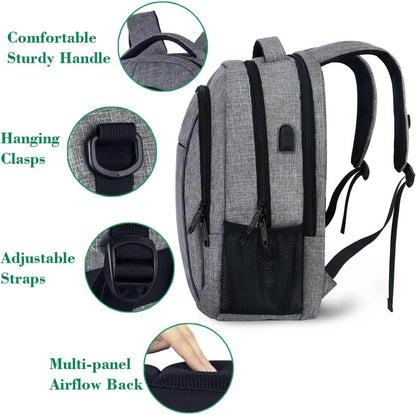 Matein travel backpack with USB charging port, water-resistant design, fits 15.6-inch laptops, ideal for students.