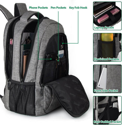 Matein travel backpack with USB port, water-resistant design, 15.6-inch capacity, customizable student bookbag, plain or personalized.