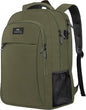Green Matein travel backpack with USB port, water-resistant design, fits 15.6-inch laptops, ideal for students and travelers.