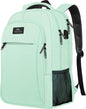 Mint Matein travel backpack with USB port, water-resistant design, fits 15.6-inch laptops, ideal for students and travelers.