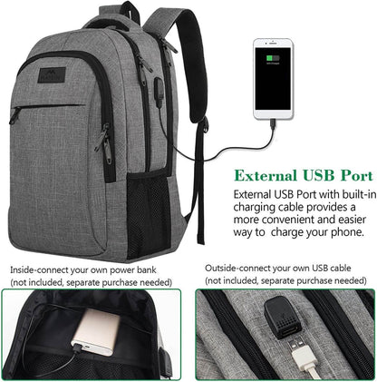 Matein travel backpack with USB charging port, water-resistant design, 15.6-inch size, ideal for students and travelers.
