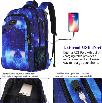 Matein travel backpack with USB charging port, water-resistant design, fits 15.6-inch laptops, suitable for students and travelers.