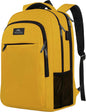 Yellow Matein travel backpack with USB port, water-resistant design, 15.6-inch size, ideal for students and travelers.