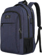 Matein water-resistant navy blue travel backpack with USB charging port and 15.6-inch compartment, ideal for students and travelers.