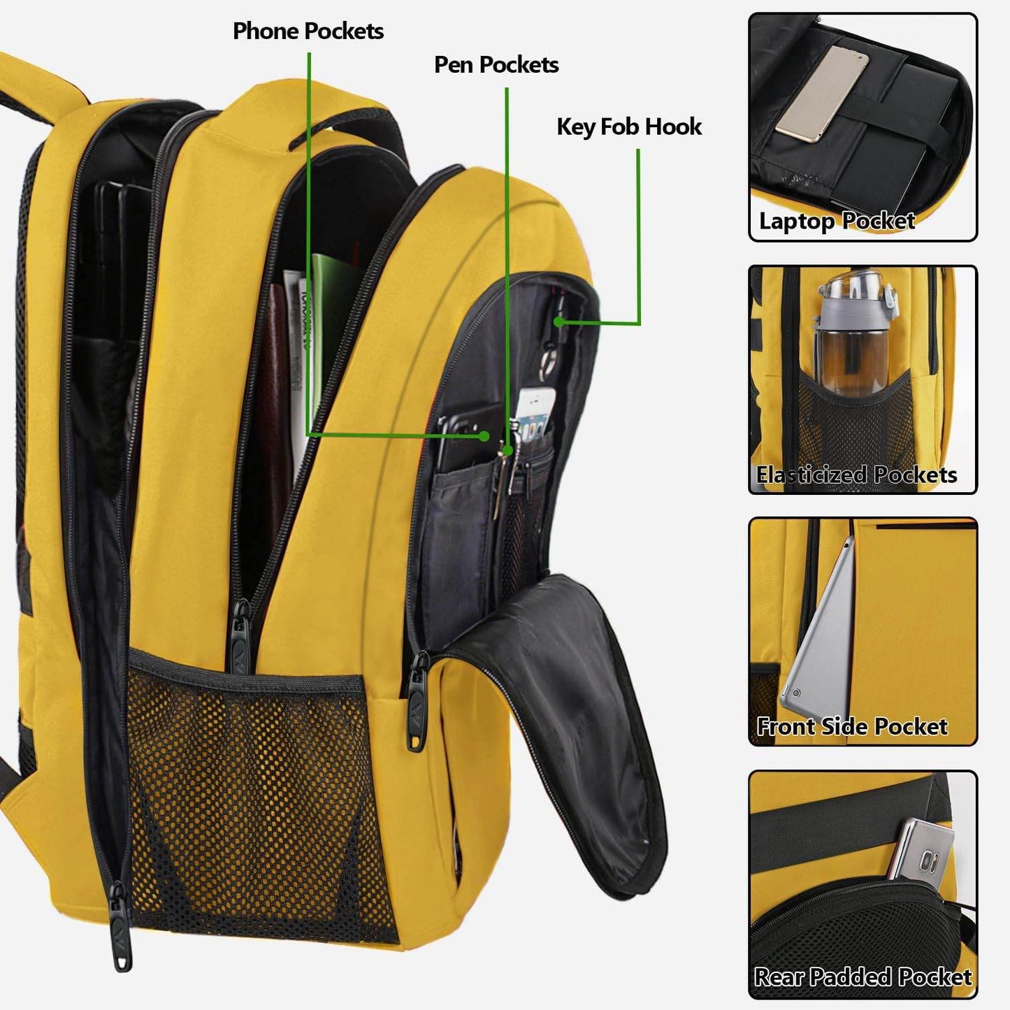Yellow Matein water-resistant travel backpack with USB port, 15.6-inch student bookbag, suitable for commuting and school use