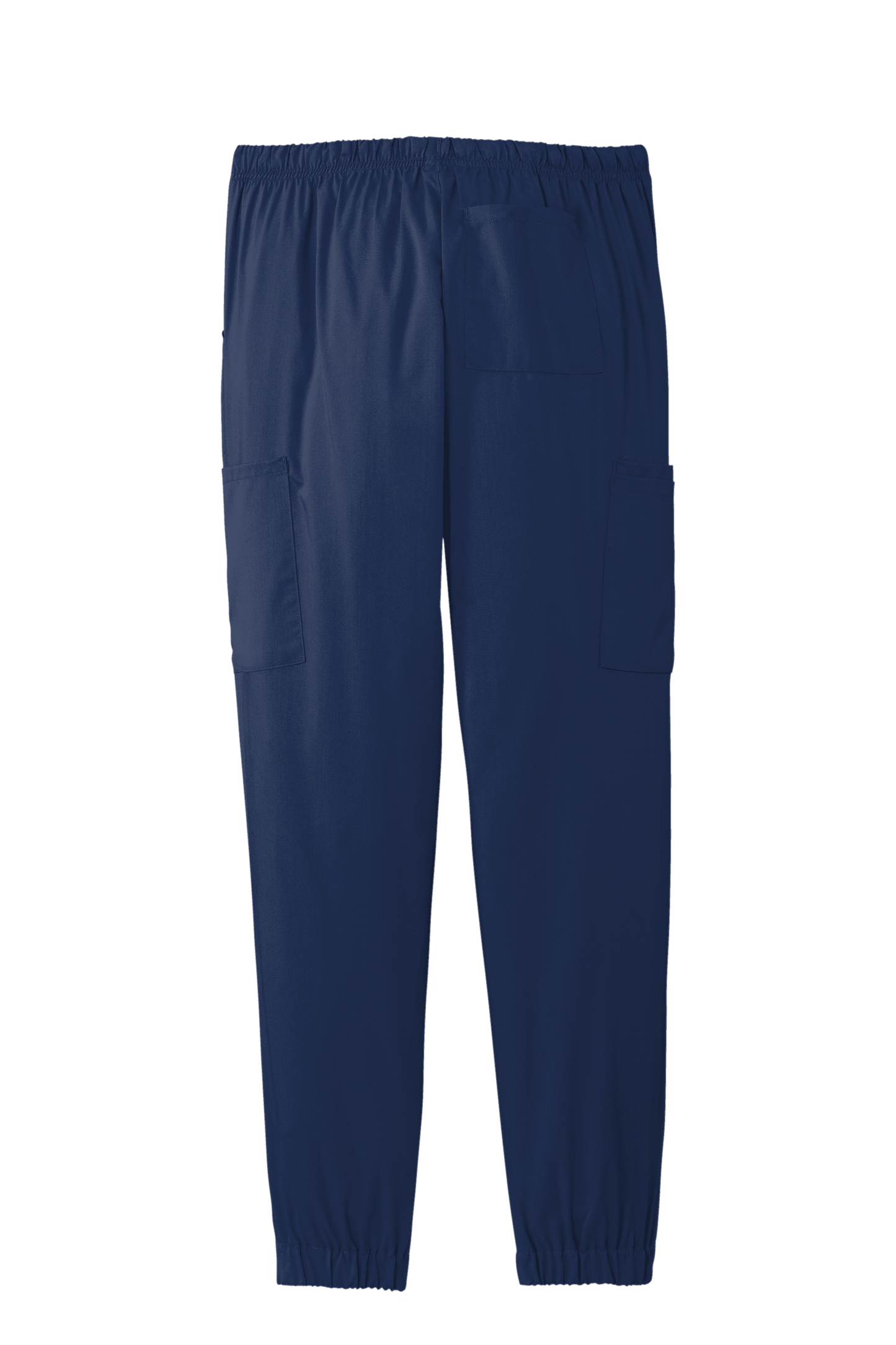 Navy women's Premiere Flex jogger scrub pants by Wink with a print design, designed for comfort and nursing professionals.