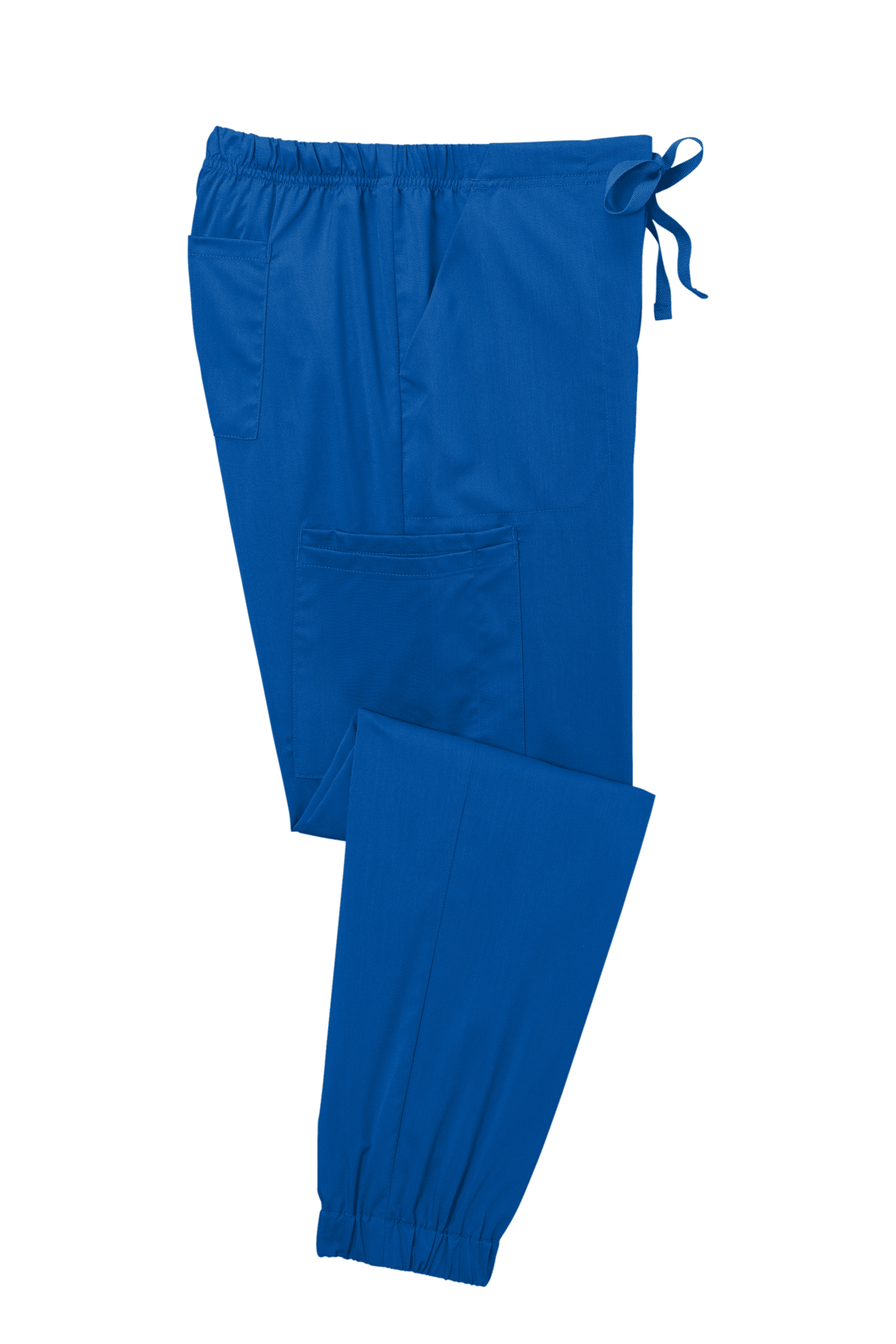 Blue women's Wink Premiere Flex Jogger Pant nursing scrub pants folded, featuring comfortable elastic waistband and practical design.