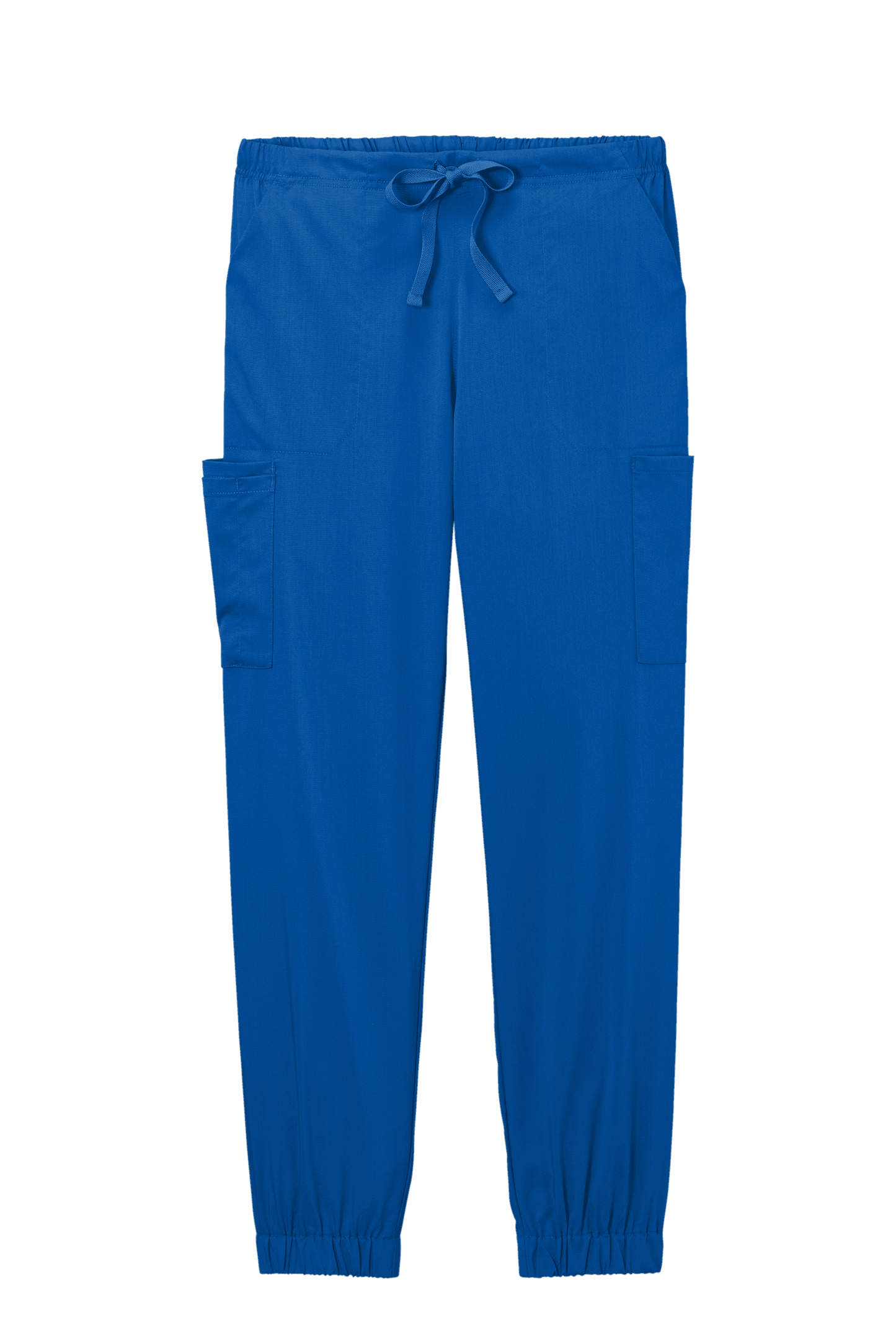 Women’s blue Wink Premiere Flex Jogger Pant nursing scrub pants with front print, comfortable medical workwear for women.