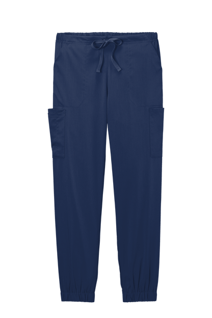 Women’s Wink Premiere Flex Jogger Pant nursing scrubs with printed design, front view showing comfortable fit and functional style.