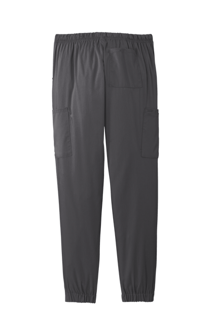 Wink women’s Premiere Flex jogger nursing scrubs in pewter grey with print design, comfortable medical workwear pant.