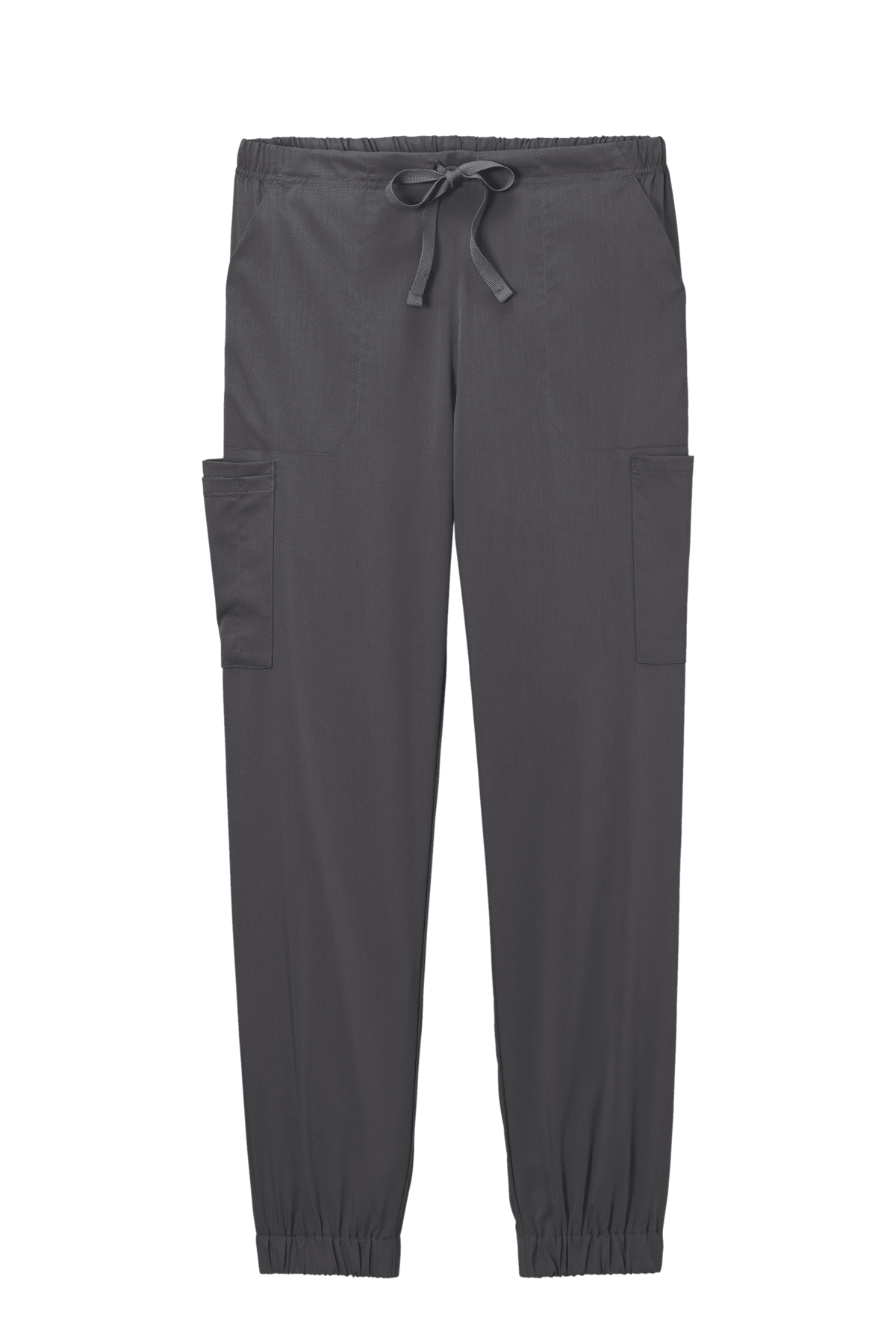 Women's Wink Premiere Flex Jogger Pant nursing scrub in pewter grey, front view showing comfortable, flexible medical workwear.