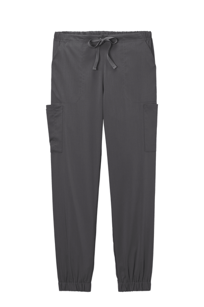 Women's Wink Premiere Flex Jogger Pant nursing scrub in pewter grey, front view showing comfortable, flexible medical workwear.