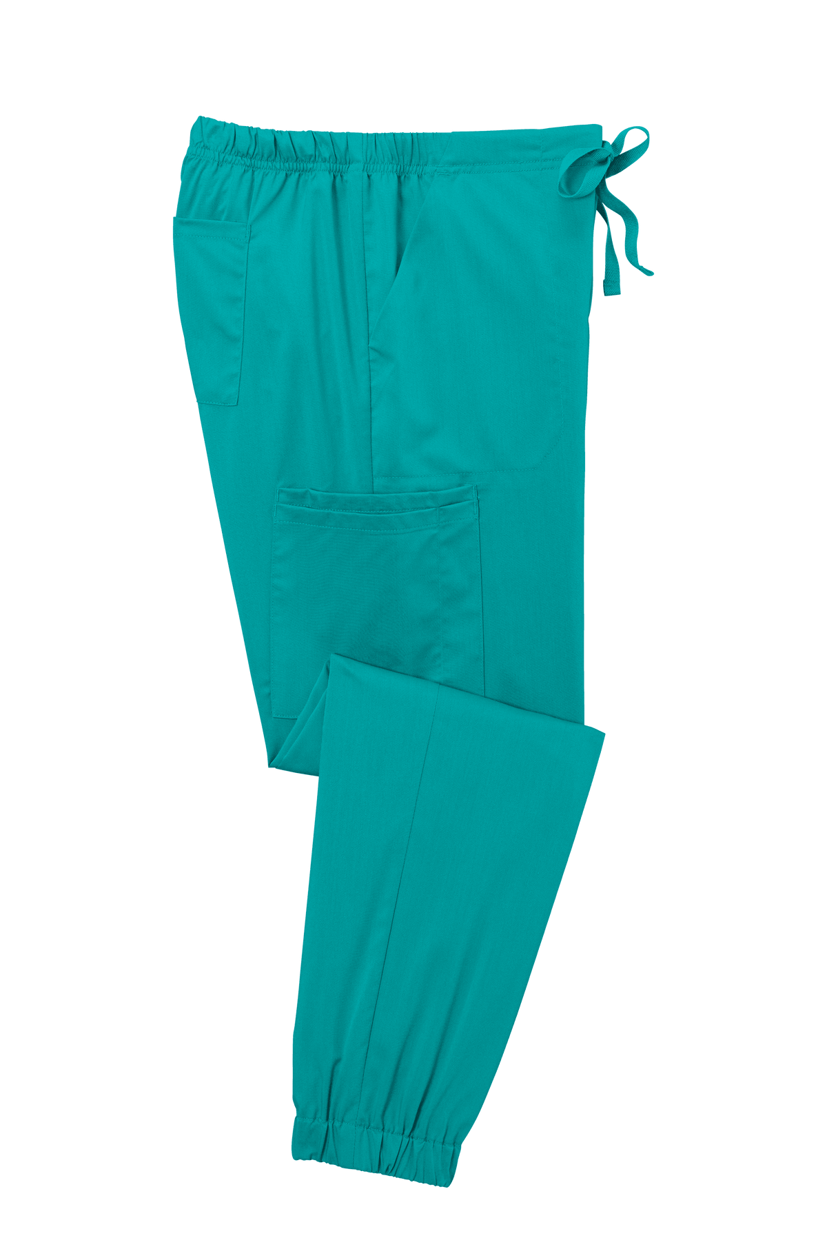 Women's Wink Premiere Flex Jogger Pant nursing scrub with printed design, folded view showing comfortable, flexible medical workwear.