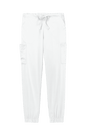 White women's Wink Premiere Flex jogger pant, nursing scrubs with printed design, comfortable medical workwear for women.