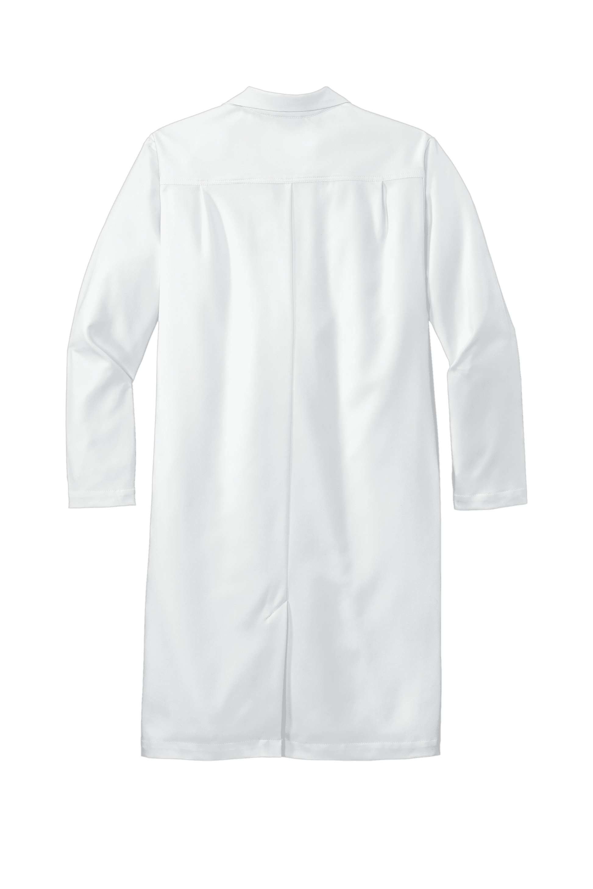 Back view of Wink men's long consultation lab coat with print design, made for professional medical scrubs.