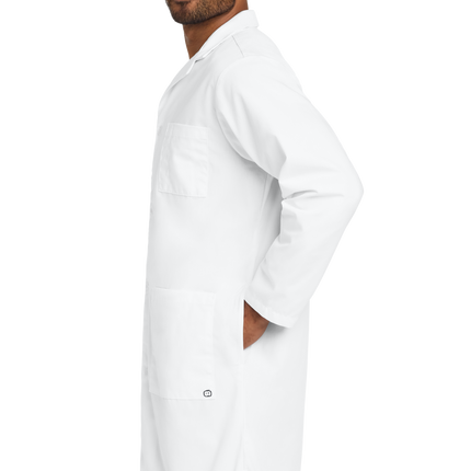 Men's Long Consultation Lab Coat Print View White Side