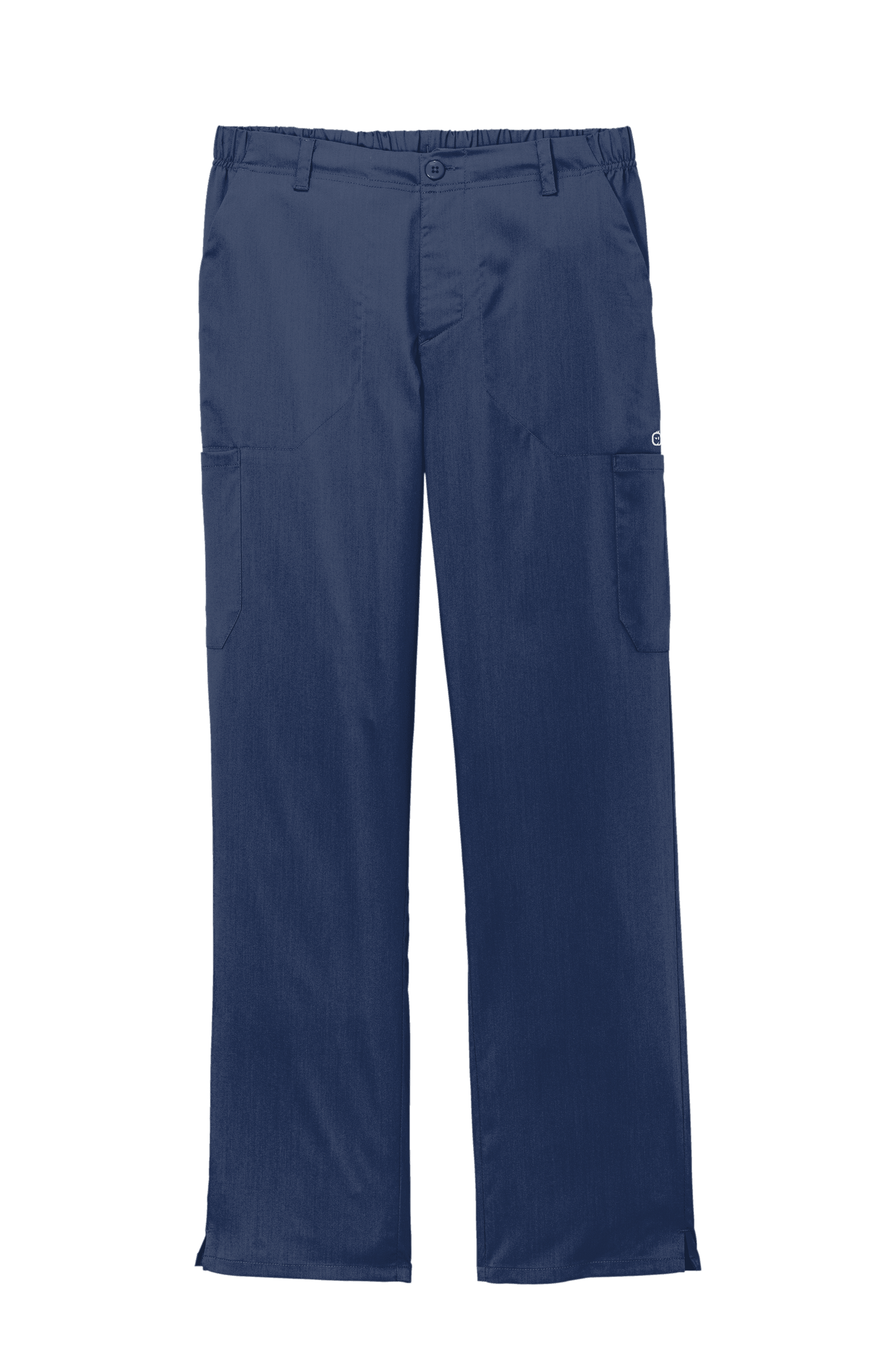 Men's Wink Premiere Flex Cargo Scrubs in navy with printed design, showcasing comfortable medical workwear with multiple pockets.