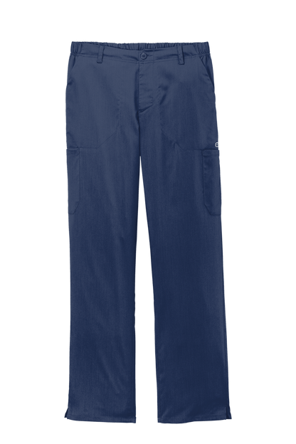 Men's Wink Premiere Flex Cargo Scrubs in navy with printed design, showcasing comfortable medical workwear with multiple pockets.