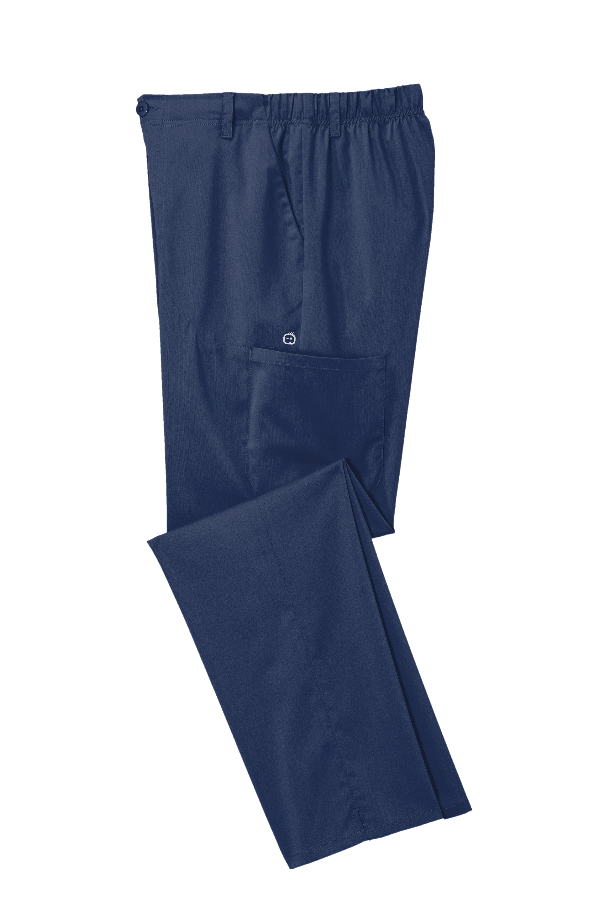 Navy men's Wink Premiere Flex cargo scrub pants folded, featuring multiple pockets and a comfortable fit for medical workwear.
