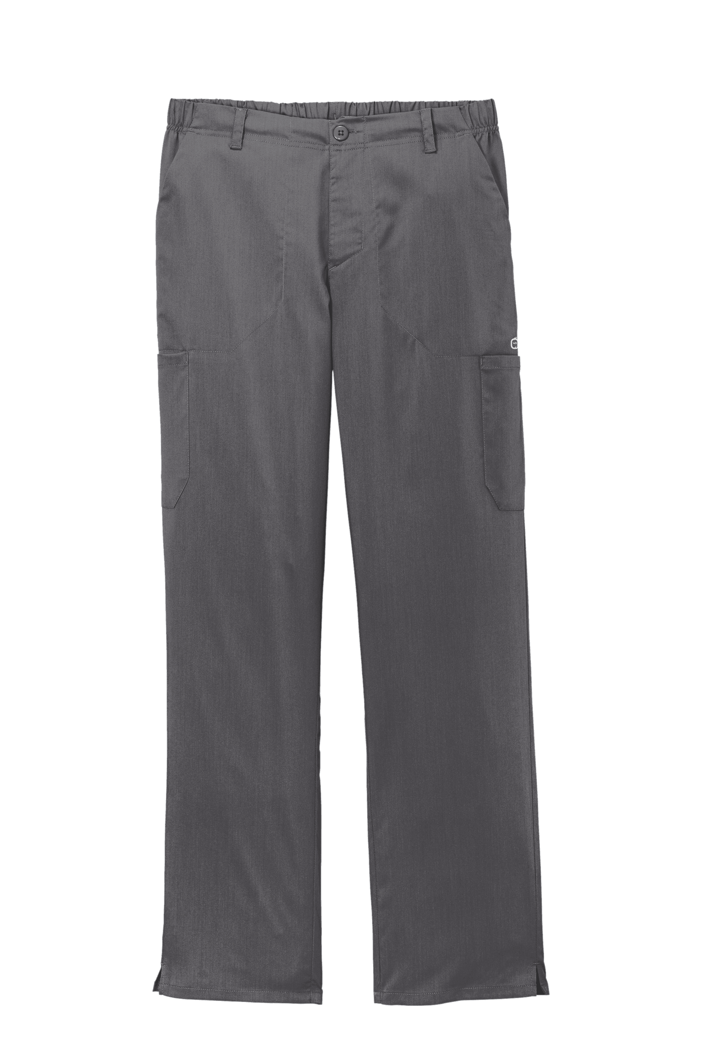 Men's Wink Premiere Flex Cargo Scrubs in Pewter Grey with print design, featuring multiple pockets and flexible fabric for medical workwear.