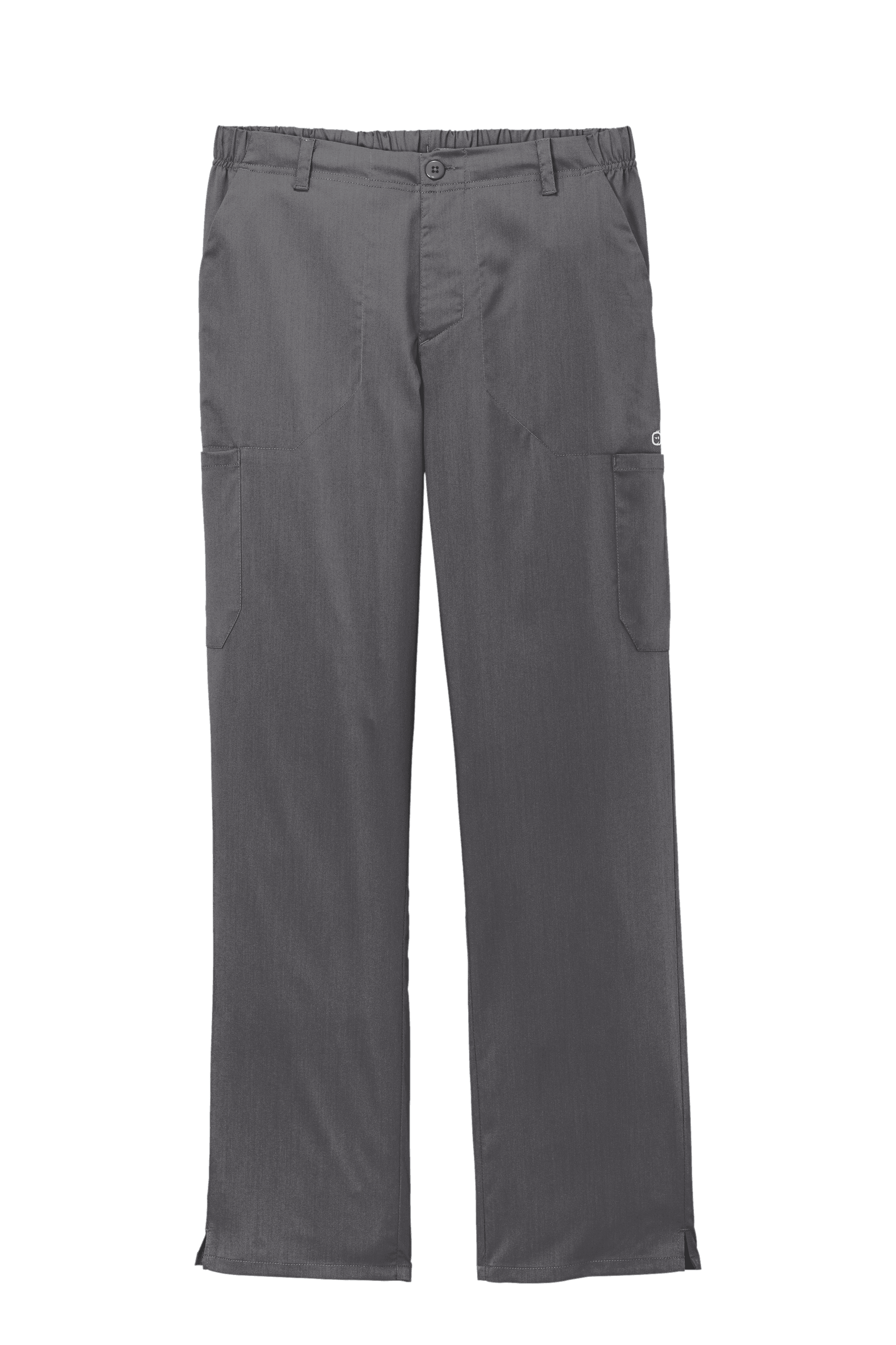 Men's Wink Premiere Flex Cargo Scrubs in Pewter Grey with print design, featuring multiple pockets and flexible fabric for medical workwear.