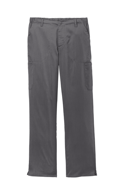Men's Wink Premiere Flex Cargo Scrubs in Pewter Grey with print design, featuring multiple pockets and flexible fabric for medical workwear.