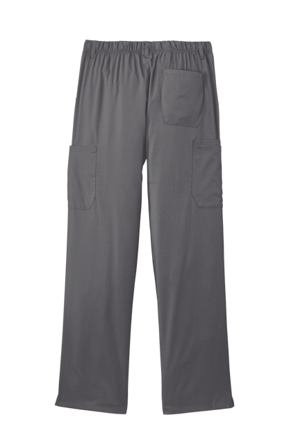 Men's Wink Premiere Flex Cargo Scrubs in Pewter Grey with print design, featuring multiple pockets and comfortable fit for medical workwear.