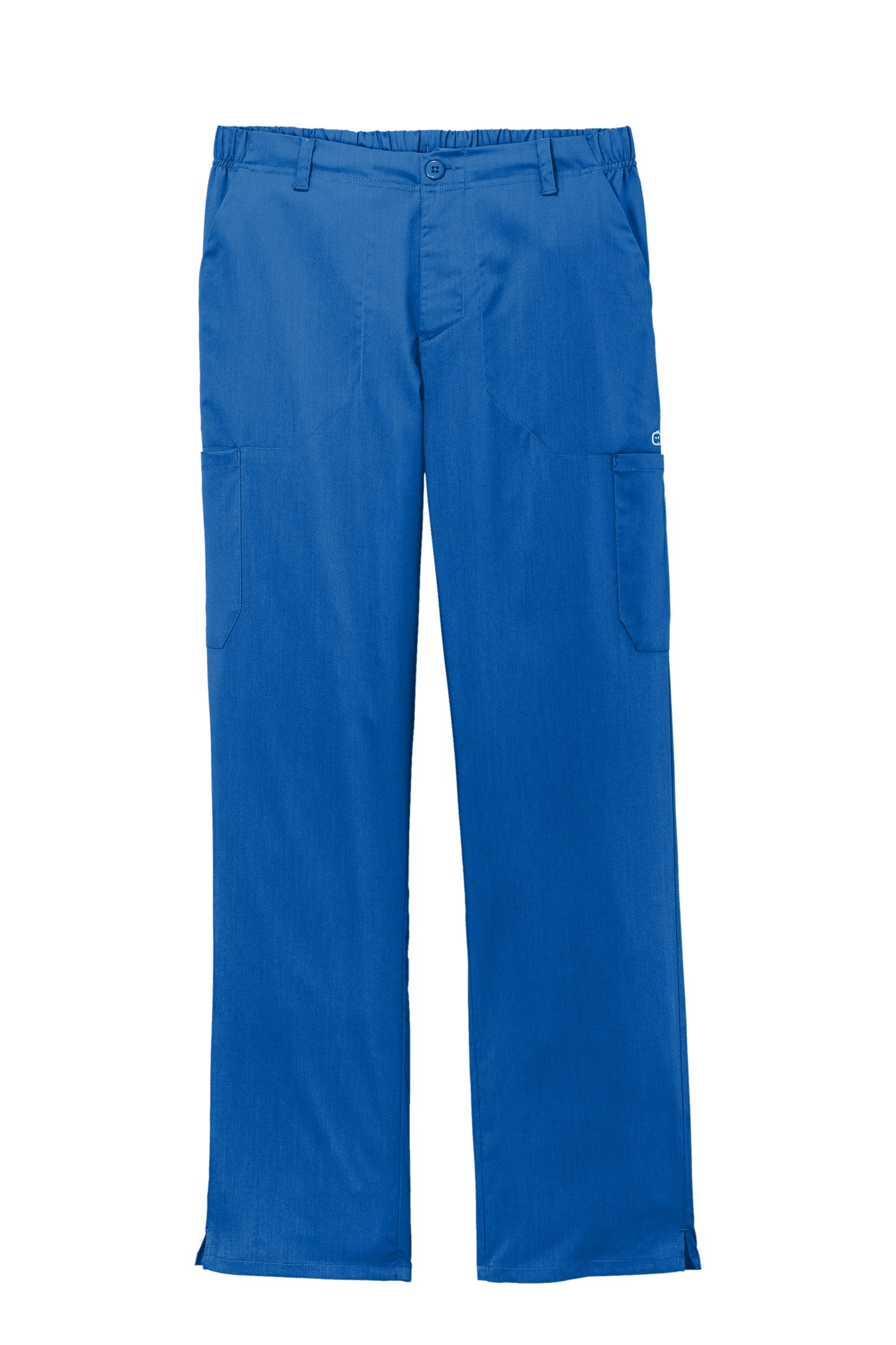 Men's Wink Premiere Flex Cargo Scrubs in royal blue with printed design, featuring multiple pockets and comfortable fit for medical work.