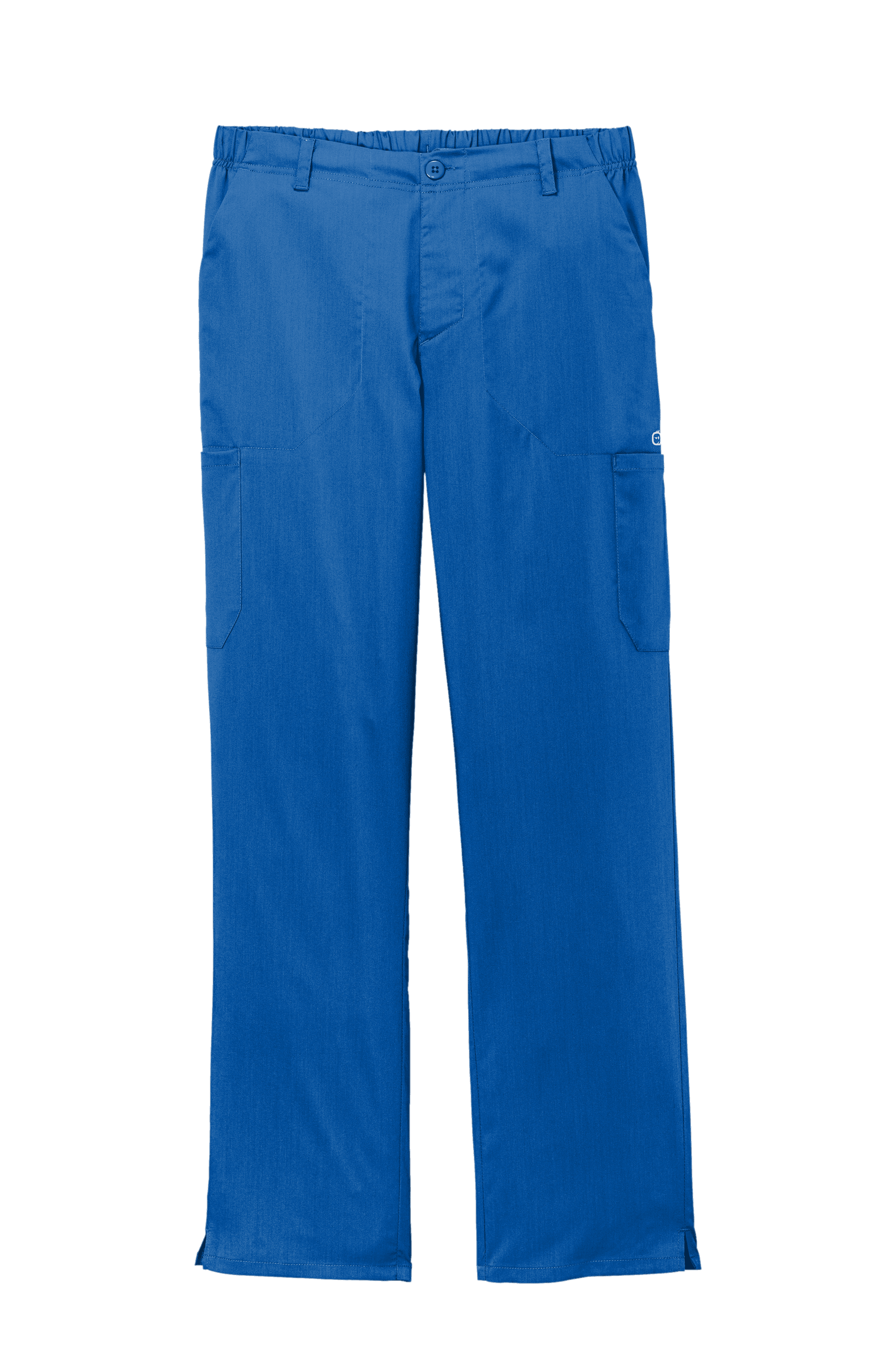 Men's Wink Premiere Flex Cargo Scrubs in royal blue with printed design, featuring multiple pockets and comfortable fit for medical work.