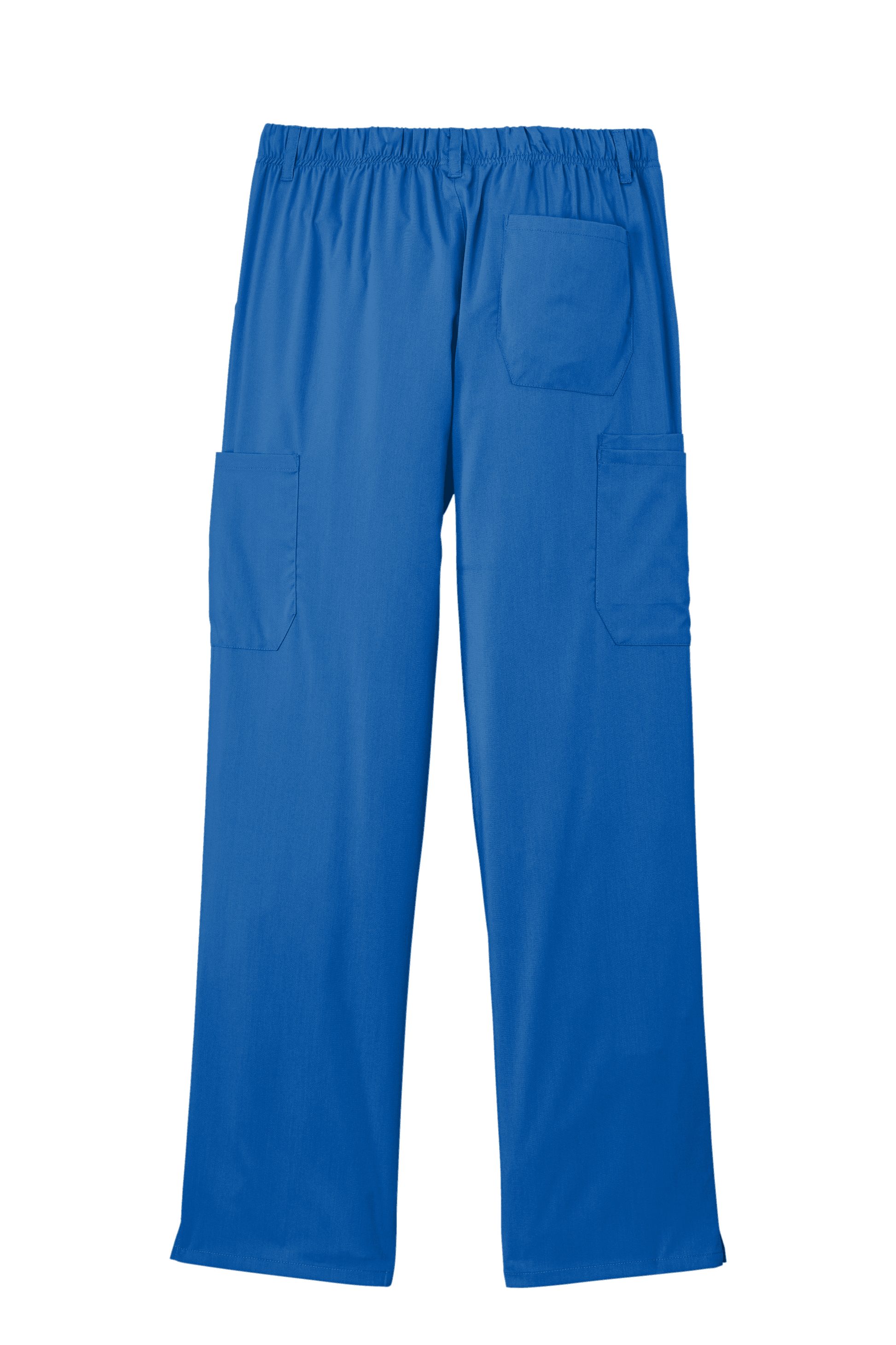 Men's Wink Premiere Flex Cargo Scrubs in royal blue, showing back view with multiple pockets and comfortable fit.