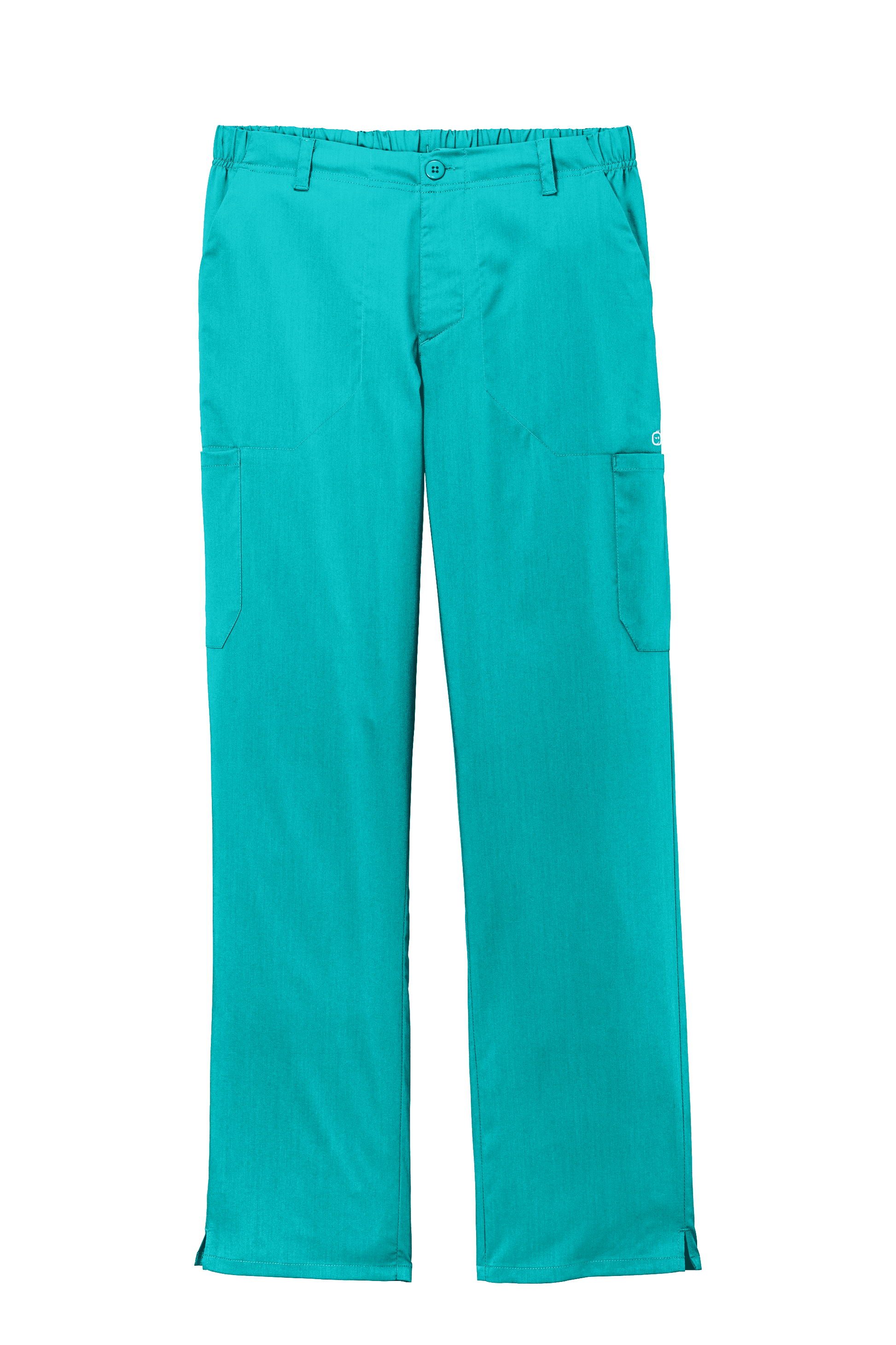Men's Wink Premiere Flex Cargo Scrubs in teal with printed design, designed for medical workwear and comfortable fit.