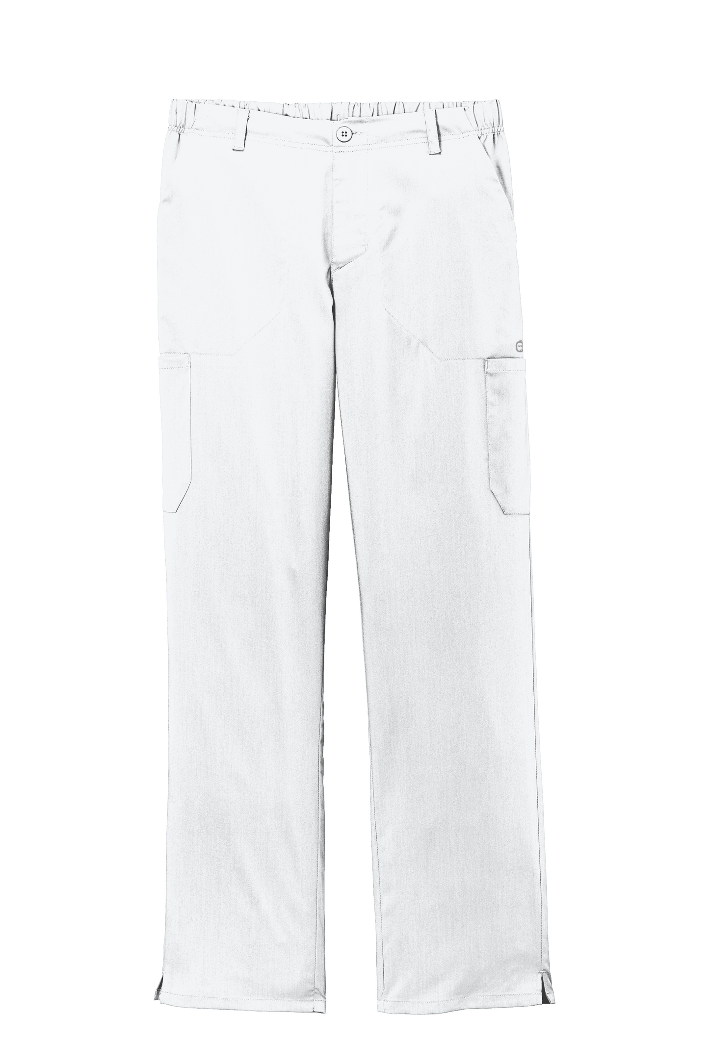 Men's Wink Premiere Flex cargo scrubs in white with print design, designed for medical workwear and comfort.