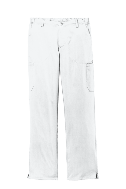 Men's Wink Premiere Flex cargo scrubs in white with print design, designed for medical workwear and comfort.