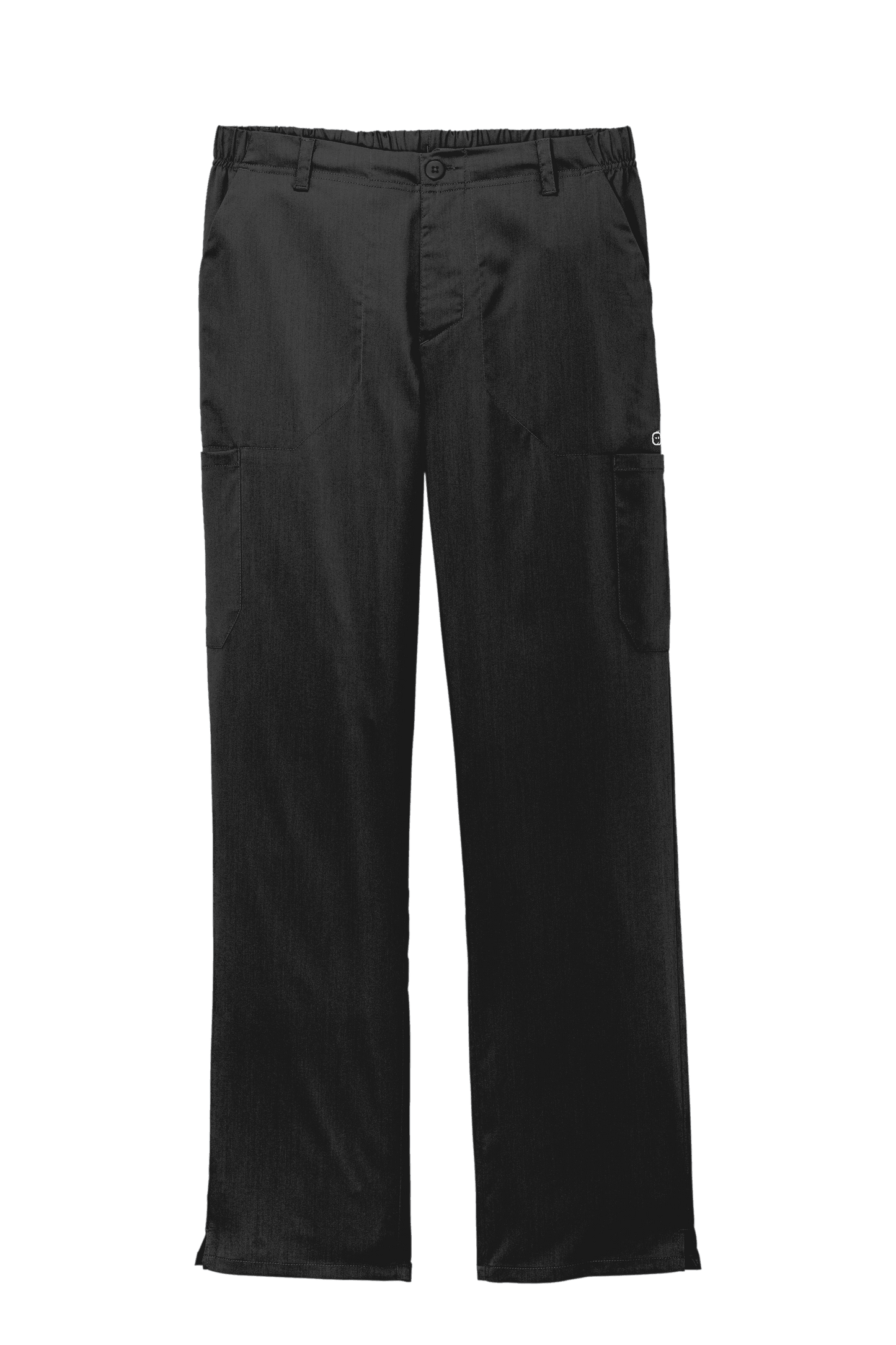 Men's Wink Premiere Flex Cargo Scrubs in black with print design, designed for comfortable medical workwear.