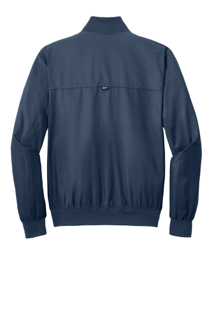 Nike midnight navy lightweight bomber jacket with customizable print view, featuring a classic fit and stylish design.